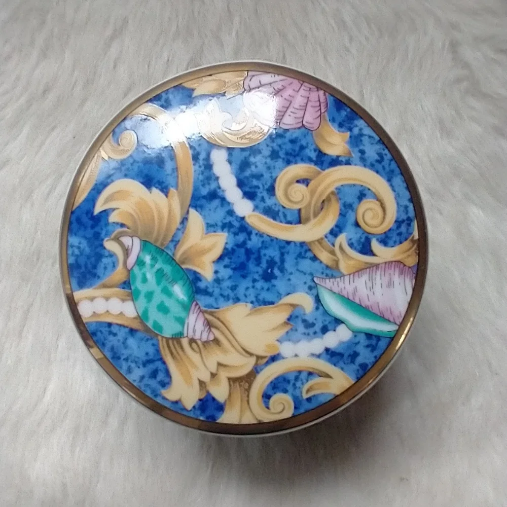 OTAGIRI Small Round Blue‎ Porcelain Trinket Box Kimiko Ikeda Japan Seashell